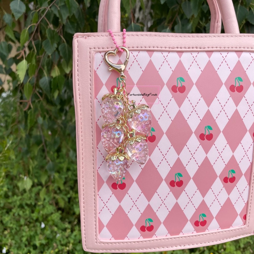 Iridescent Heart Strawberry Baby Pink Jelly Cluster Purse Bag Charm Kawaii Y2K - Picture 5 of 16